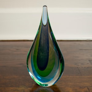 Pisapapeles vintage de cristal de Murano con forma de lágrima de Sommerso Flavio Poli, 19 cm