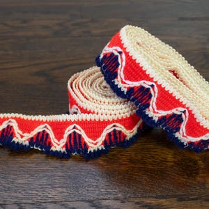 Vintage 1970s Woven Red, White & Blue 1.75&quot; Trim Ribbon