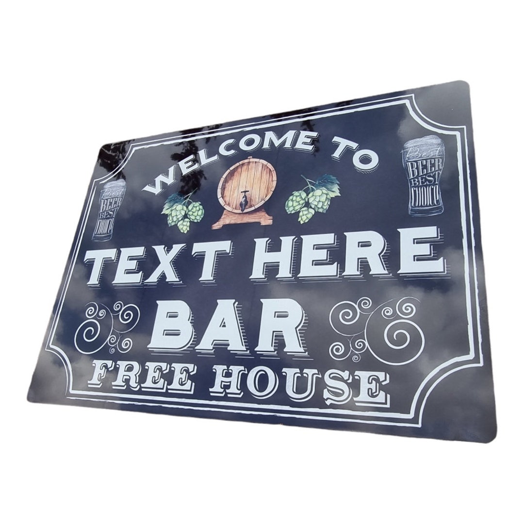 Out R Inn Bar Sign Personalised Luxury Bar Sign Welcome to Bar Free House, Retro Metal ...