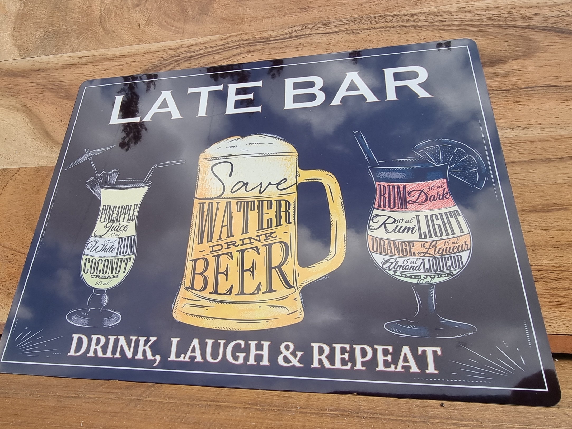 Personalised Luxury Bar Sign Drink Laugh Repeat, Retro Metal Sign ...