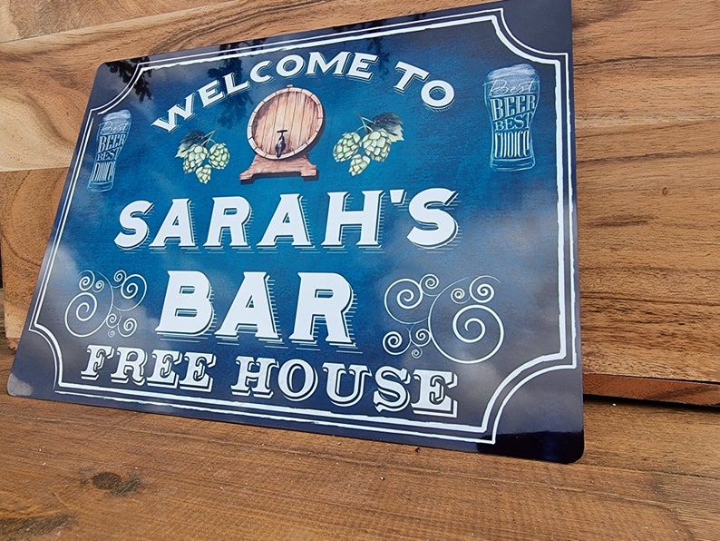 Out R Inn Bar Sign Personalised Luxury Bar Sign Welcome to Bar Free House, Retro Metal ...
