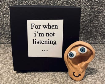 Funny Tiny Ear Pet Figure in box with message - Cute Desk Buddy, Valentine’s Day Gift, Friendship Ornament, Nerodivergent, ADHD