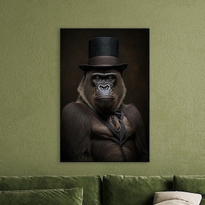 Classical Gorilla - design of a gorilla wearing a suit and top hat - monkey canvas print - poster artwork