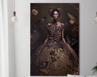 Botanical woman #6 - design of a beautiful woman surrounded by flowers - canvas print - poster artwork
