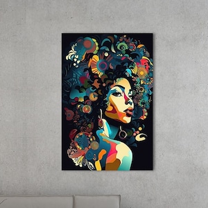 Funky Afro - abstrakcyjny projekt pięknej afrykańskiej kobiety - wydruk na płótnie - plakat