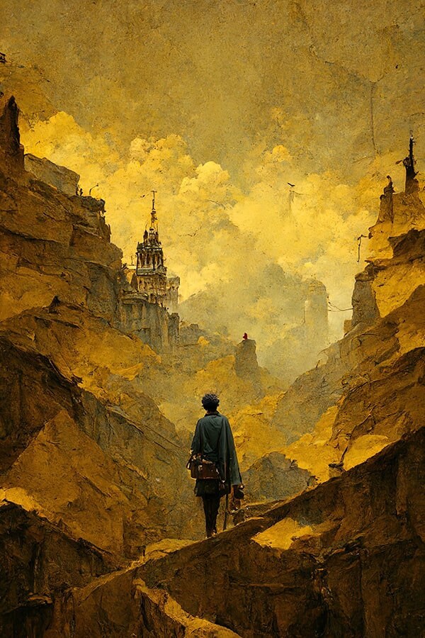 The Explorer - Abstract Painting of an Explorer in the Mountains ...