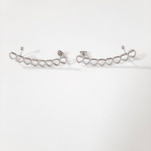 925 Silver Ear Climber and Ear Cuffs Heart Motif Ear Climber, Ear Crawler