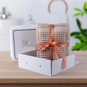 Luxury Beige Waffle Hand & Bath Towel Sets for Bathroom, Premium Quality Organic 100% Turkish Cotton Quick-Dry Waffle Towels, Giftable Pack