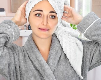 100% Turkish Cotton Waffle Weave Hair Towel, Extra Large Quick Dry (70x130cm)