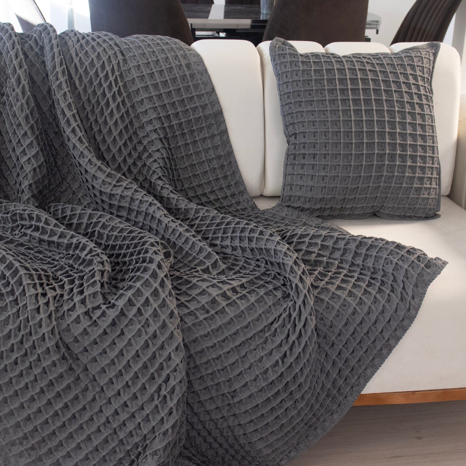 Curated visual reference: Gallery Detail: Waffle Weave Throw Blanket And Throw Pillow Case Sets