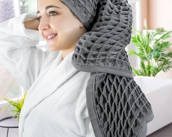 Cotton Waffle Weave Decorative Large Hair Towel Quick Dry, Absorbent, Hair-Friendly