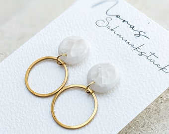 Elegant earrings gold polymer clay | marble look white gold | bohemian jewelry | Jewelry Hypoallergenic | light earrings | 18k gold plating