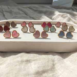 Small heart earrings for girls in delicate colors, special jewelry for girls, hypoallergenic, small light earrings girls, gold blue