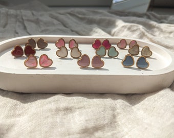 Small heart earrings for girls in delicate colors, special jewelry for girls, hypoallergenic, small light earrings girls, gold blue