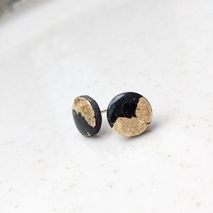 Ohrring Stecker Rund |  Minimalistischer Schmuck | Minimalistische Ohrringe | Clay Ohrringe | Creme Ohrringe | Ohrringe Gold Schwarz