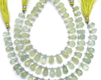 Natural Prehnite Beads, Prehnite Faceted Teardrop 7x10mm-8x12mm, Prehnite Crystals Jewelry Making Supplies