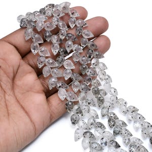 Black Dot Rutile Beads, Unique Faceted Teardrop Flower Buds, Premium Quality Crystal Jewelry Making Beads - Ideal Gift for Her