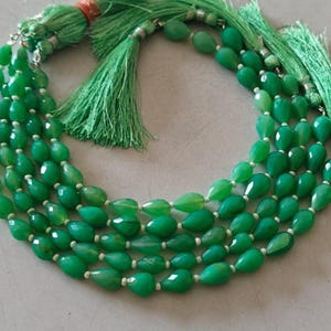 Chrysoprase Gemstone, Faceted Chrysoprase Beads, Drops Shape 7x10mm, High Quality Natural Gemstone For Jewelry Making, 8  inches strand