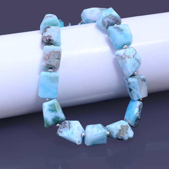 天然ラリマーファセットタンブルビーズ 8x11-12 x 16 mm、本物のブルー