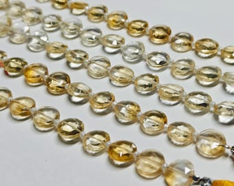 Natural Citrine Beads, Faceted Coin Shape Beads, 8mm Citrine Gemstone, Jewelry Making Beads Strand 8" AAA+