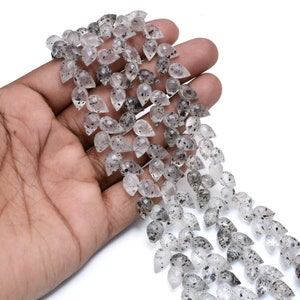Black Rutile Gemstone Beads, Faceted Side-Drilled, Handmade Teardrop Beads, Loose Gemstone Briolette Beads, Rutilated Quartz