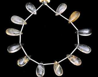 Quartz Rutile Doré Naturel - Pierre Taille Briolette Poire - 14x9 à 18x10 Mm - Lot De 309 Carats