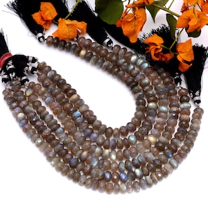 Blue Flash Labradorite Beads, 8-9mm Faceted Rondelle Gemstone Strand, Jewelry Making Supplies for DIY Jewelry Gifts