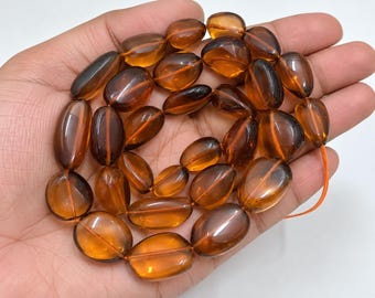 Natural Beer Quartz Smooth Tumble Beads 9x14-12x20mm, Honey Quartz Gemstone Strand 8 Inch, Jewelry Making Supplies