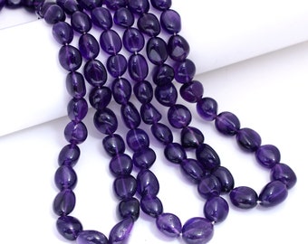 Natural Purple Amethyst Oval Beads 9x14mm, Genuine Gemstone Beads for Jewelry Making, February Birthstone