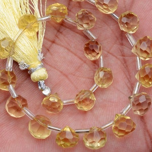 Lemon Quartz Faceted Beads 8mm-9mm, Gemstone Briolette&#39;s for Jewelry Making, Lemon Quartz Crystal Beads