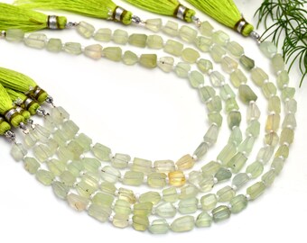 Natural Prehnite Beads Strand, Faceted Nuggets Shape Gemstone Beads, Center Drilled Beads, 5x7mm-6x8mm