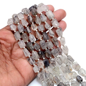 Natural Black Rutile Faceted Gemstone Beads, Jewelry Making Beads, Center Drilled Strand, 7x10mm to 8x12mm