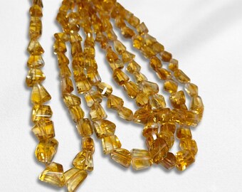 Natural Citrine Faceted Nugget Beads | Golden Gemstone Jewelry Supplies (10x17mm)