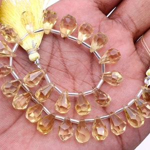 Lemon Quartz Teardrop Gemstone Beads, High Quality Faceted Beads, Jewelry Making Supplies, Natural Stone Beads