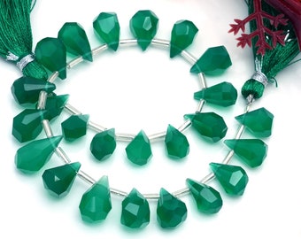 Cuentas de ónix verde facetadas en forma de briolette, 7 x 10 mm - 8 x 12 mm, perforadas lateralmente, piedra preciosa natural para hacer joyas