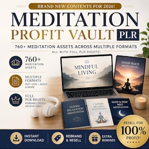 Meditation PLR Bundle | 760+ Wellness Assets | Scripts, Audio, Video (Digital Download)