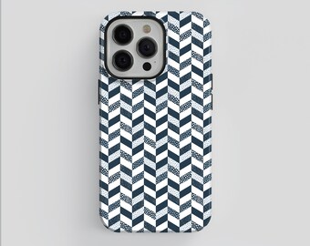Blue Chevron Pattern Modern Phone Case: Tough Dual-Layer Case for iPhone & Samsung