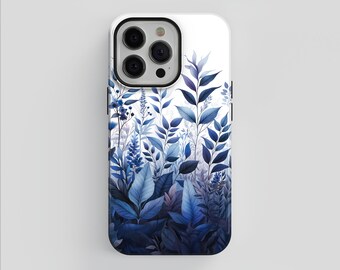 Indigo Violet Floral Shock Proof Phone Case: Tough Dual-Layer Case for iPhone & Samsung