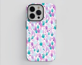 Abstract Watercolor Pink Green Purple Pattern Phone Case: Tough Dual-Layer Case for iPhone & Samsung