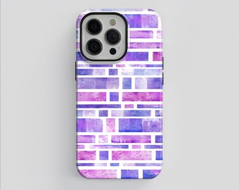 Abstract Brick Pink Purple Watercolor Art Phone Case: Tough Dual-Layer Case for iPhone & Samsung