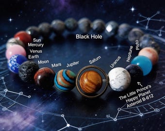Solar Planets Galaxy Bracelet, Little Prince, Engraved Name, Universe Space, Spiritual Yoga Gift
