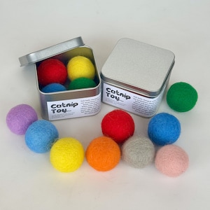 Catnip Infused Felt Balls Cat Toys with Recharging Tin, Catnip Toys, Felt Cat Toy, Pet Toys, Kitty Toys, Gift for Cat Lover, Cat Treats