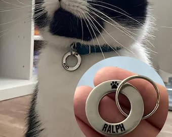Custom Engraved Cat ID Tags, Pet Paw Logo, Personalized Handmade Dog Name Collar Charm