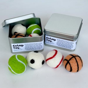 Felt Sports Balls Cat Toys with Catnip and Recharging Tin, Catnip Toys, Felt Cat Toy, Pet Toys, Kitty Toys, Gift for Cat Lover, Cat Treats