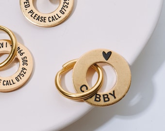 Engraved Brass Pet ID Tag Personalized for Cat or Dog, Custom Pet Collar Charm
