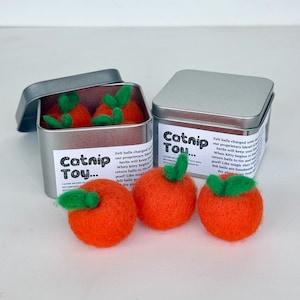 Catnip Infused Felt Oranges Cat Toys with Recharging Tin, Catnip Toys, Felt Cat Toy, Pet Toys, Kitty Toys, Gift for Cat Lover, Cat Treats