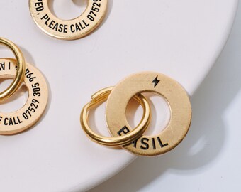 Personalized Pet ID Tag, Custom Engraved Dog Cat Collar Charm