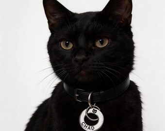 Personalized Cat Pet ID Tag Collar Charm, Custom Engraved Dog Round Name Handmade