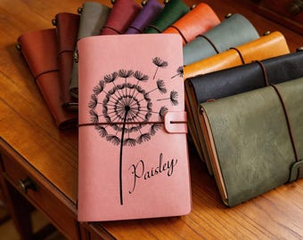 Personalized Pink Vegan Leather Journal, Custom Engraved Notebook , Birthday Gift for Her