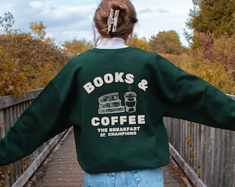 Books and Coffee Breakfast of Champions Sweater. Bookish Sweatshirt. Coffee and Books. Gift for book lover. Gift for coffee lover. acotar.
